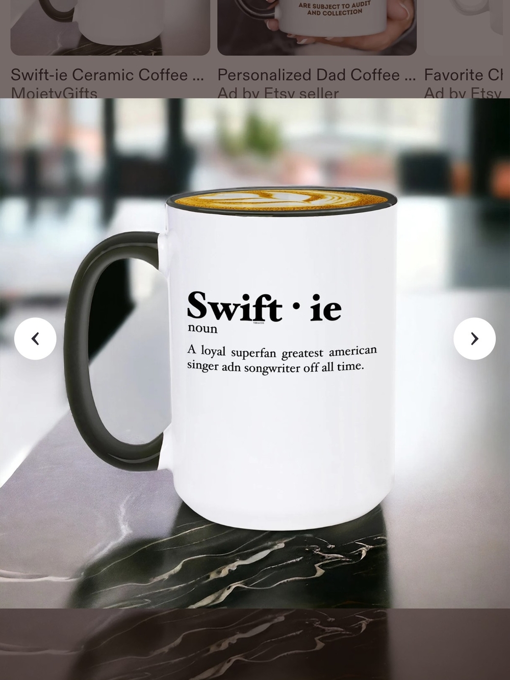 White Ceramic Mug with Black Handle and Text